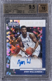 2019-20 Panini Contenders Draft Cracked Ice #2 Zion Williamson Signed Card - BGS GEM MINT 9.5/BGS 10